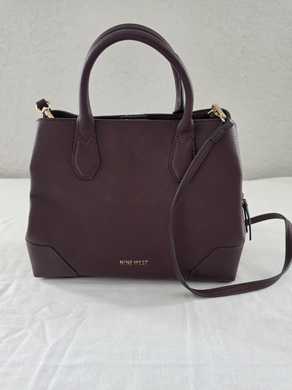 Nine West "Brooklyn" Merlot Vegan Leather Satchel with Gold Hardware Purse Bag